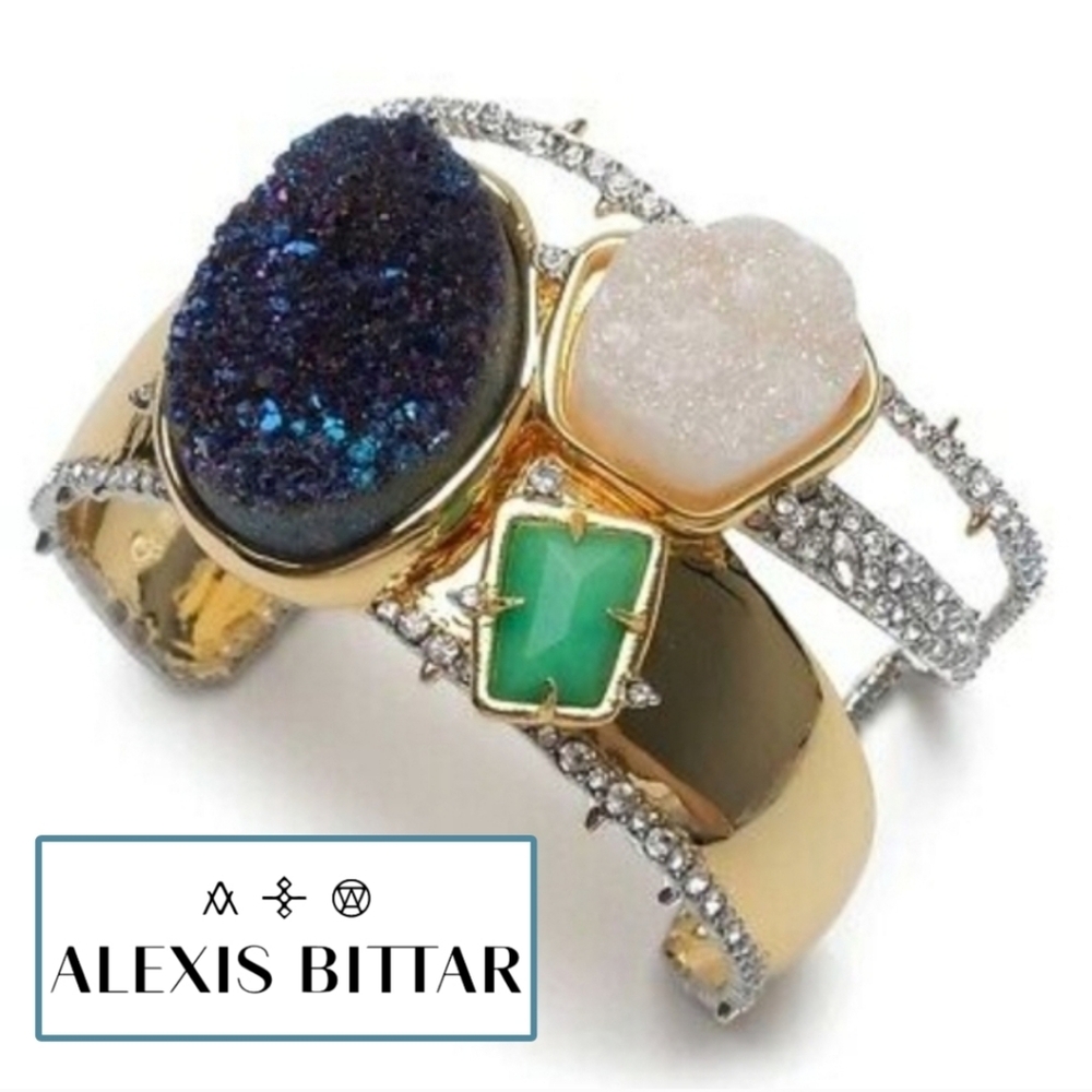 Alexis Bittar Druzy Quartz 10k Gold Bangle Cuff Bracelet